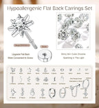 Bobisty 1pc Earrings for Sensitive Ears Surgical Stainless Steel Earrings for Women Dainty Flat Back Earring Stud Hoop Cartilage