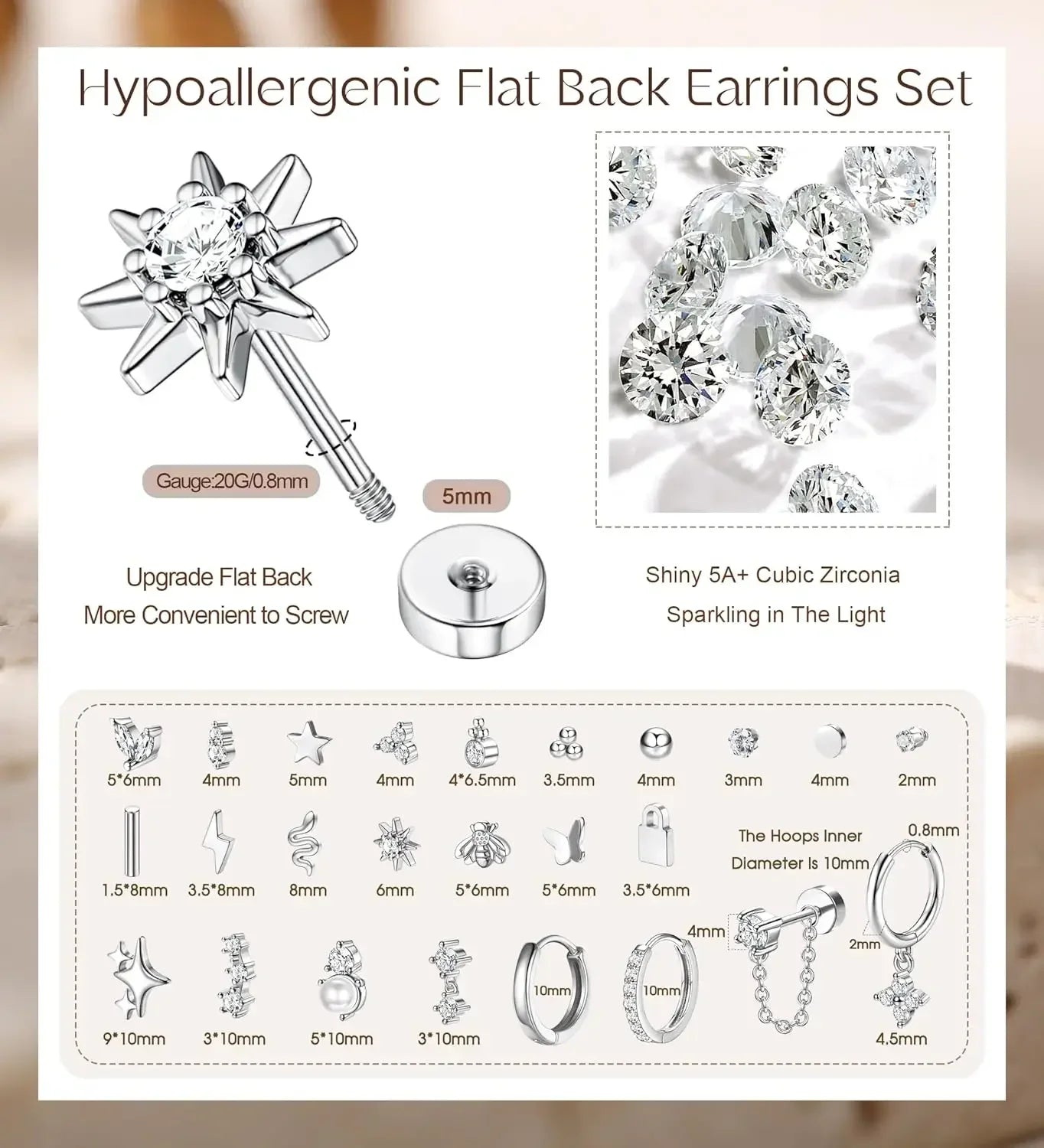 Bobisty 1pc Earrings for Sensitive Ears Surgical Stainless Steel Earrings for Women Dainty Flat Back Earring Stud Hoop Cartilage