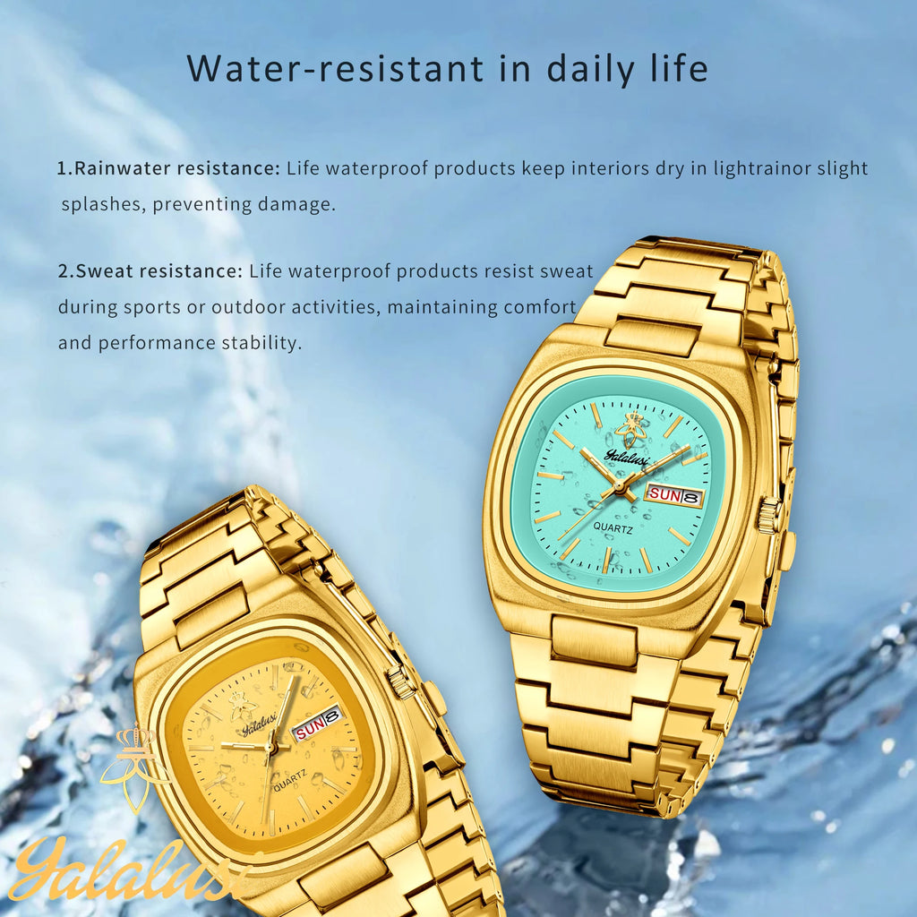 YaLaLuSi Unisex Fashion Waterproof Sport Watch Dual Calendar Gold Quartz Business Elegant with Box Remover Free Shipping mbzr