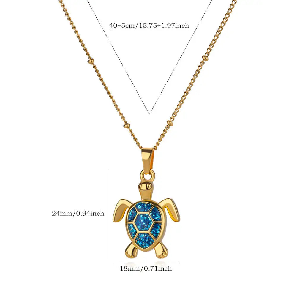 Cute Turtle Butterfly Pendant Necklace Stainless Steel Beads Chain Colored Charm Necklace Summer Beach Jewelry Gifts for Women mbzr