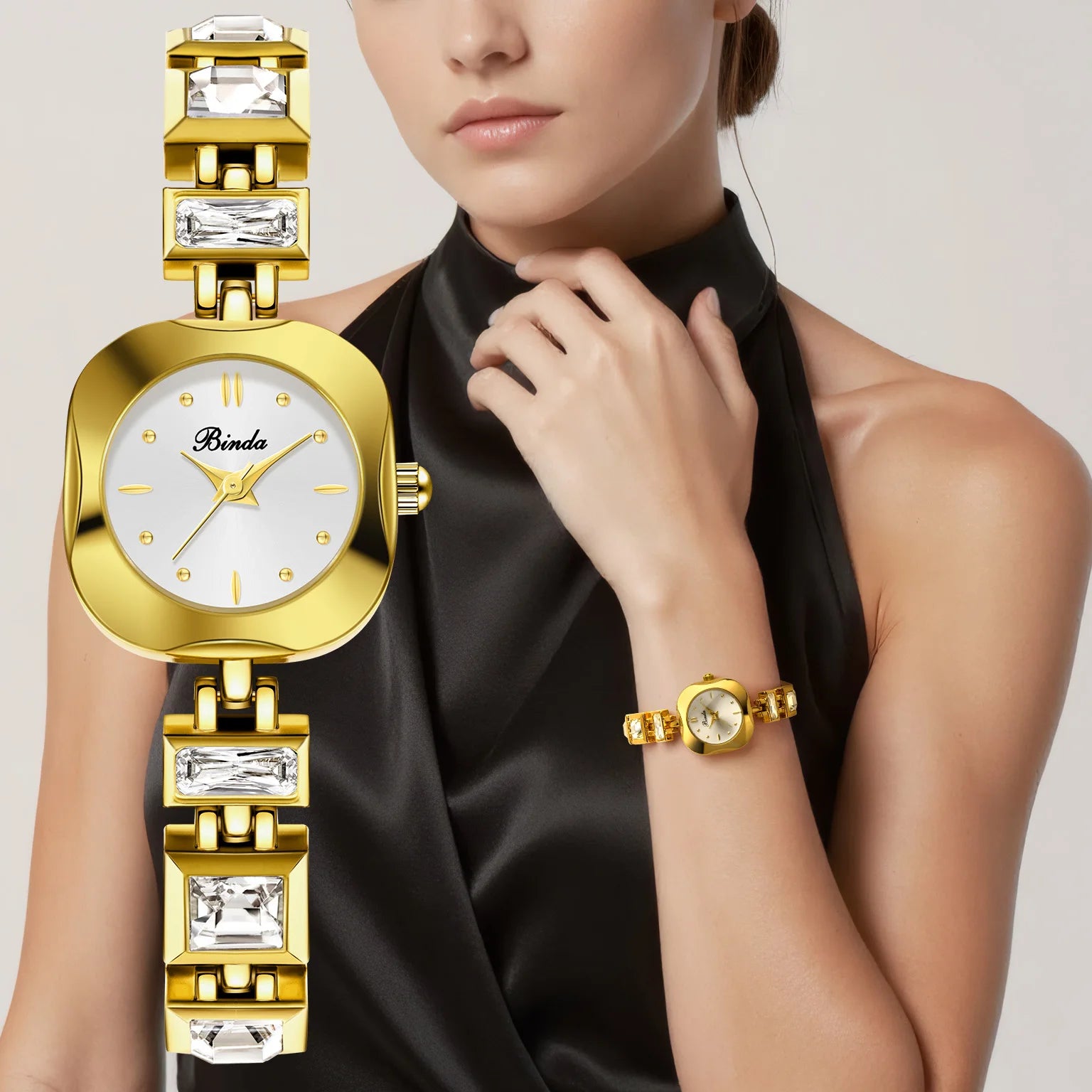 Diamond Studded Fashion Luxury Women Watch with Gift Box & Watch Adjustment Tool, Simple Green Square Dial Waterproof Temperament Female Quartz Wristwatch
