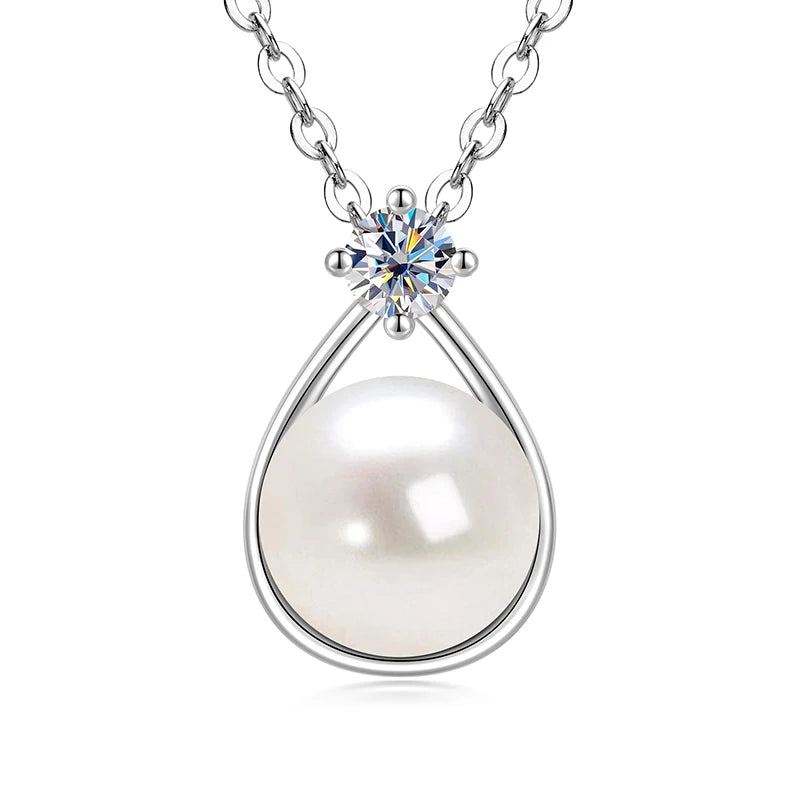 OXTAO Natural Freshwater Pearl Infinity Pendant Jewelry Moissanite Charm Necklaces