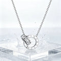 Women Vintage Roman Numeral Interlocking Ring Necklace, 13mm Double Circle Inlaid Zircon Pendant, 316 Stainless Steel Adjustable 50+5cm Chain, Hypoallergenic Waterproof Fade Resistant Daily Wear Jewellery