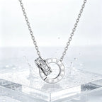 Women Vintage Roman Numeral Interlocking Ring Necklace, 13mm Double Circle Inlaid Zircon Pendant, 316 Stainless Steel Adjustable 50+5cm Chain, Hypoallergenic Waterproof Fade Resistant Daily Wear Jewellery