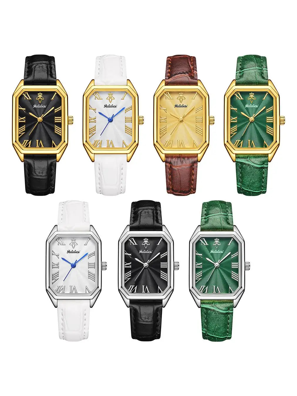 YaLaLuSi Vintage Gold Ladies Watch Irregular Octagon Rectangle Emerald Green Dial Croc Embossed Leather Band Elegant Roman Scale Quartz Wristwatch For Women