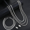 New Arrival Silver Tone Stainless Steel Jewelry Set Unisex Punk Vintage Smooth Ring Necklace Bracelet Waterproof Anti Tarnish Minimal Street Daily Wear Jewelry Gift For Men