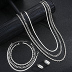 New Arrival Silver Tone Stainless Steel Jewelry Set Unisex Punk Vintage Smooth Ring Necklace Bracelet Waterproof Anti Tarnish Minimal Street Daily Wear Jewelry Gift For Men