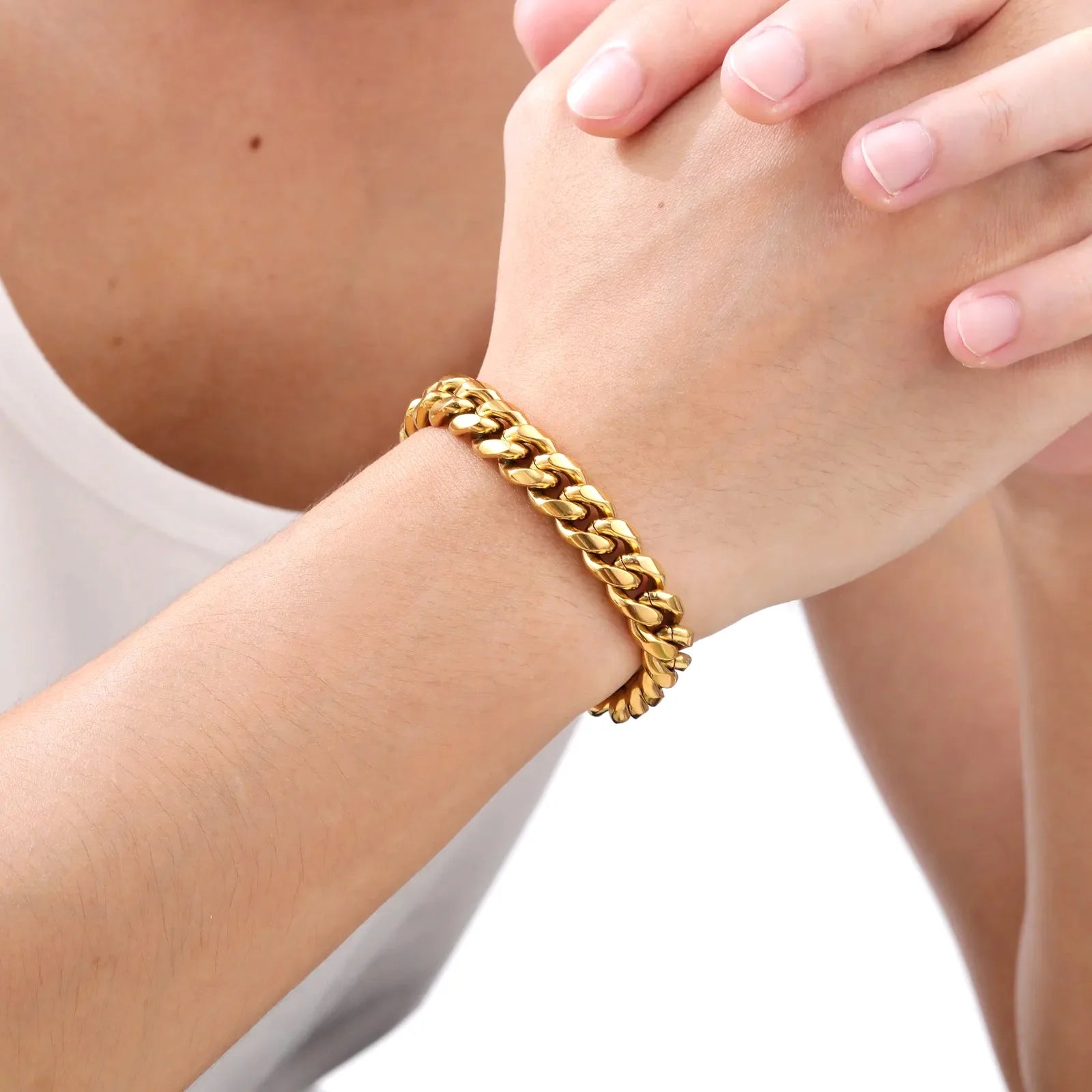 Gold Color Cuban Chain Bracelets for Men,6/8/10/12MM Stainless Steel Chain Link Wristband,Casual Hip Hop Male Jewelry Gift