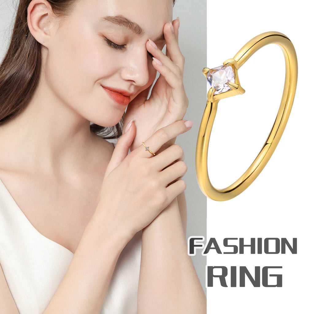 Vnox Slim Women Ring, AAA Square CZ Stone Finger Band, Elegant Minimalist Dainty Girls Jewelry