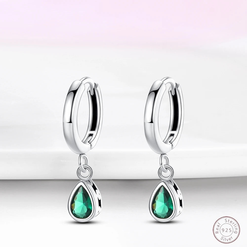 Hot 925 Sterling Silver Earrings Charm Simple Green Shiny Zircon Wedding Women Jewelry Gift mbzr