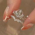 Stainless Steel 2PCS Crystal Crown Adjustable Ring Irregular Geometry Vintage Rings Set for Women Girls New Fashion Jewelry Gift