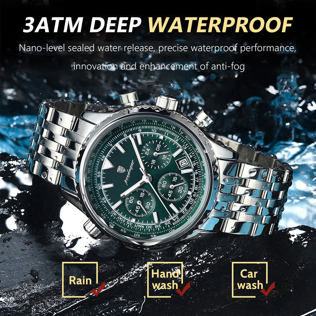POEDAGAR Luxury Business Men's Watch Stainless Steel Chronograph Date Sport Quartz Man Clock Waterproof Luminous Military Watches For Men mbzr