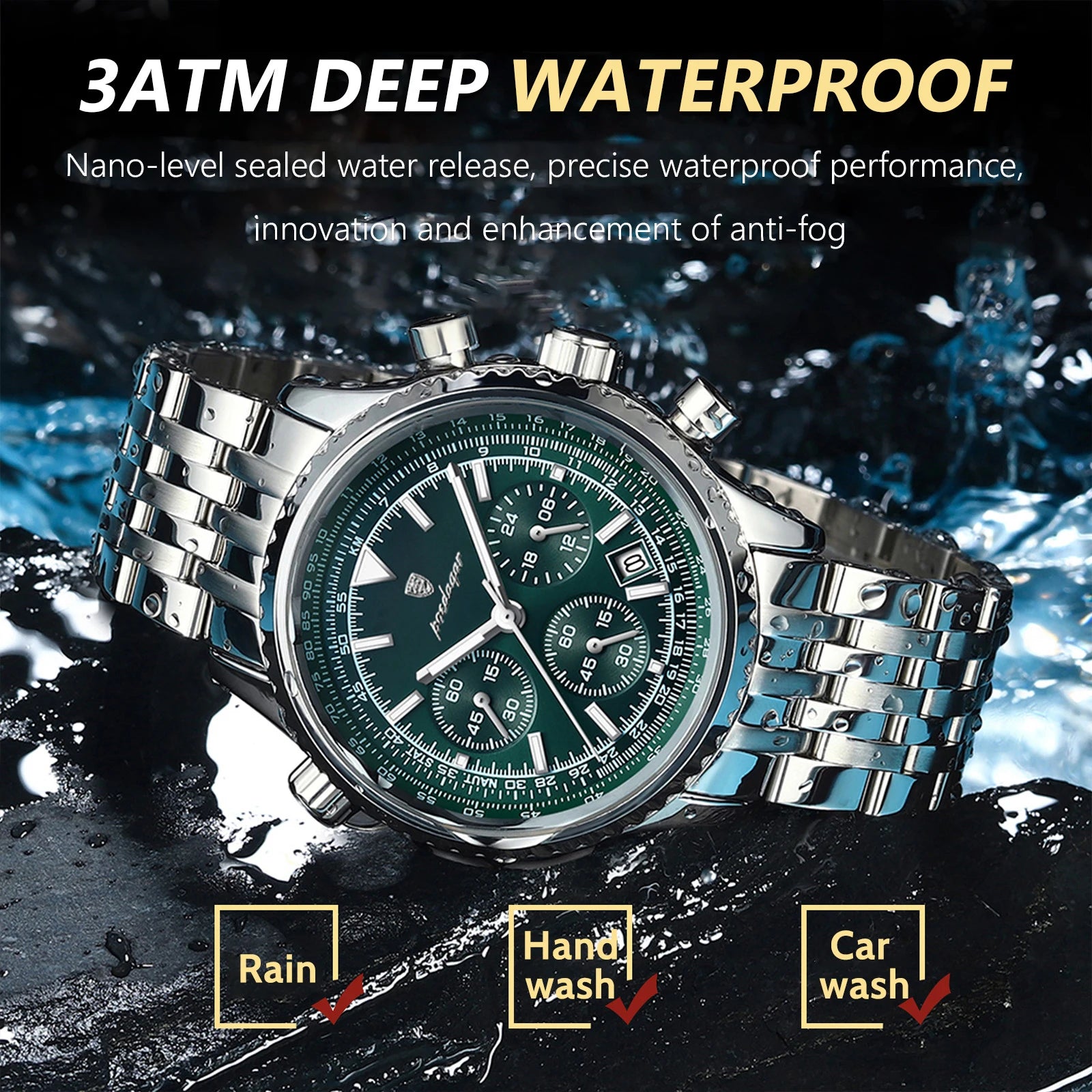 POEDAGAR Luxury Business Men's Watch Stainless Steel Chronograph Date Sport Quartz Man Clock Waterproof Luminous Military Watches For Men mbzr