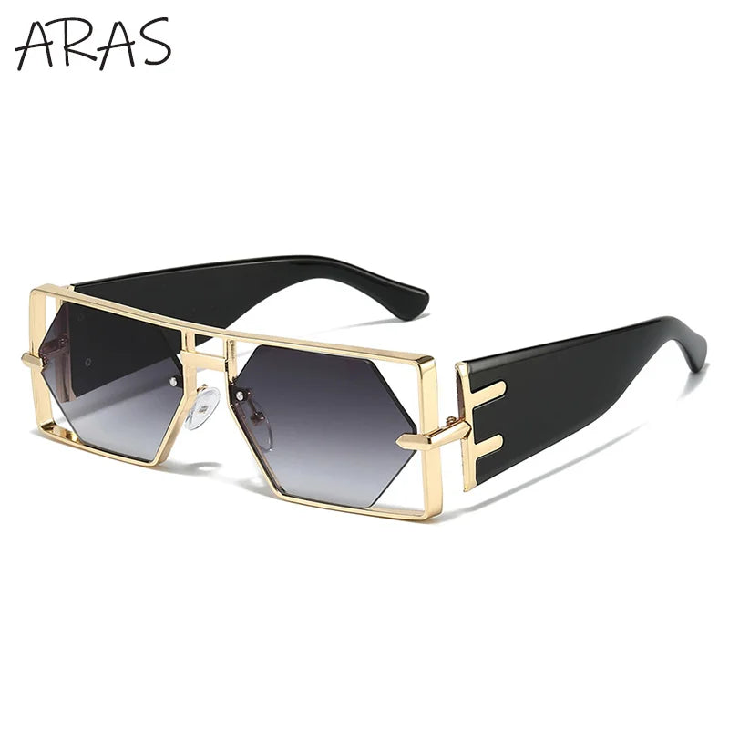 Steampunk Rectangle Sunglasses Hexagon Hollow Metal Vintage Frame Luxury Eyewear UV400 Shades