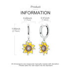 Sterling Silver Sunflower Hoop Earrings Yellow CZ Drop Women
