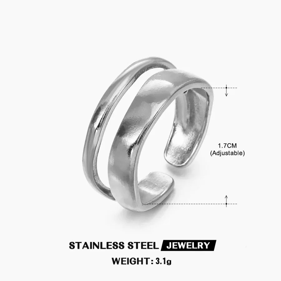 Stainless Steel Irregular Double Layer Open Rings for Women Gold Color Couple Wedding Ring Trendy Elegant Aesthetic Jewelry New