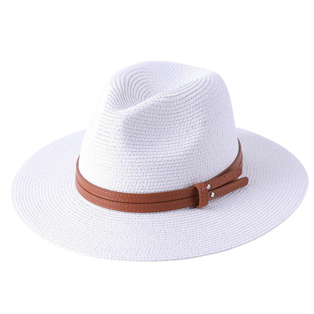 Natural Panama Summer Straw Hat Summer Wide Brim Beach UV Protection Fedora Sun Hat