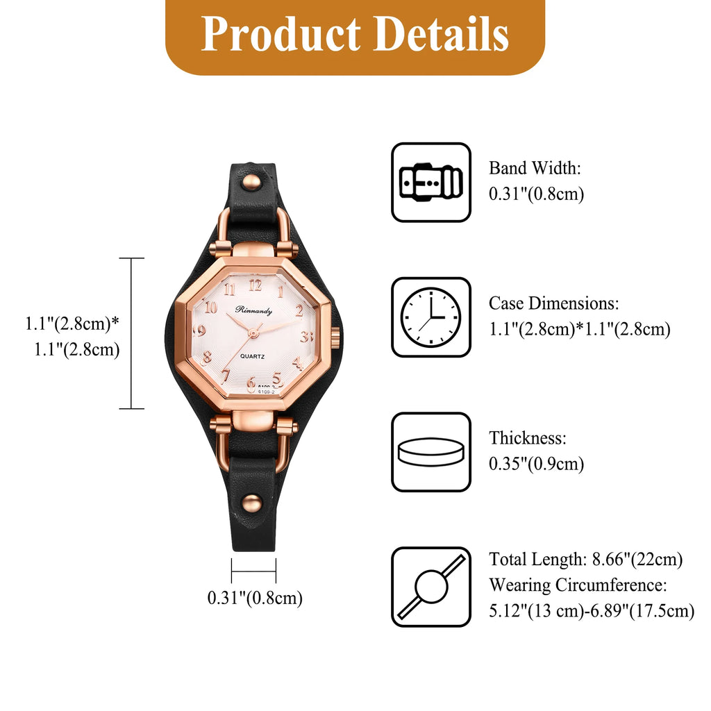 JewelryWe Women's Waterproof Quartz Watch Arabic Dial Leather Strap
