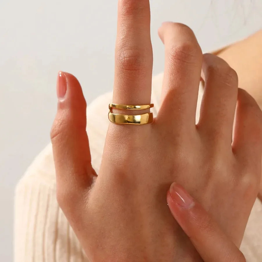 Stainless Steel Irregular Double Layer Open Rings for Women Gold Color Couple Wedding Ring Trendy Elegant Aesthetic Jewelry New