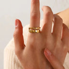Stainless Steel Irregular Double Layer Open Rings for Women Gold Color Couple Wedding Ring Trendy Elegant Aesthetic Jewelry New