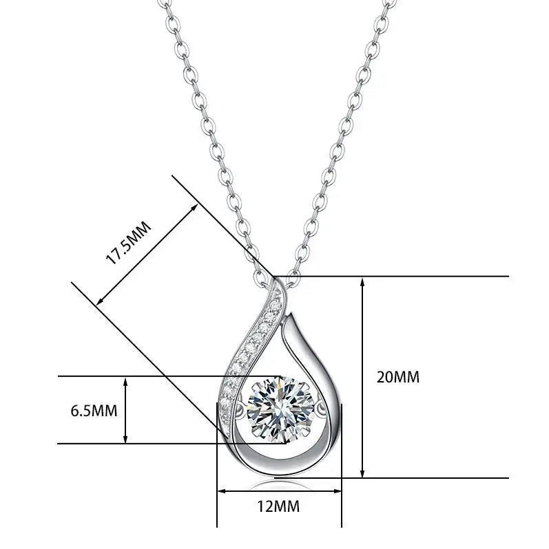 925 Sterling Silver Teardrop Shape Moissanite Pendant Necklace for Women, Round Brilliant Cut Center Stone Dainty Water Drop Charm Chain, Elegant Wedding Bridal Jewelry, Valentine's Day Anniversary Birthday Proposal Gift for