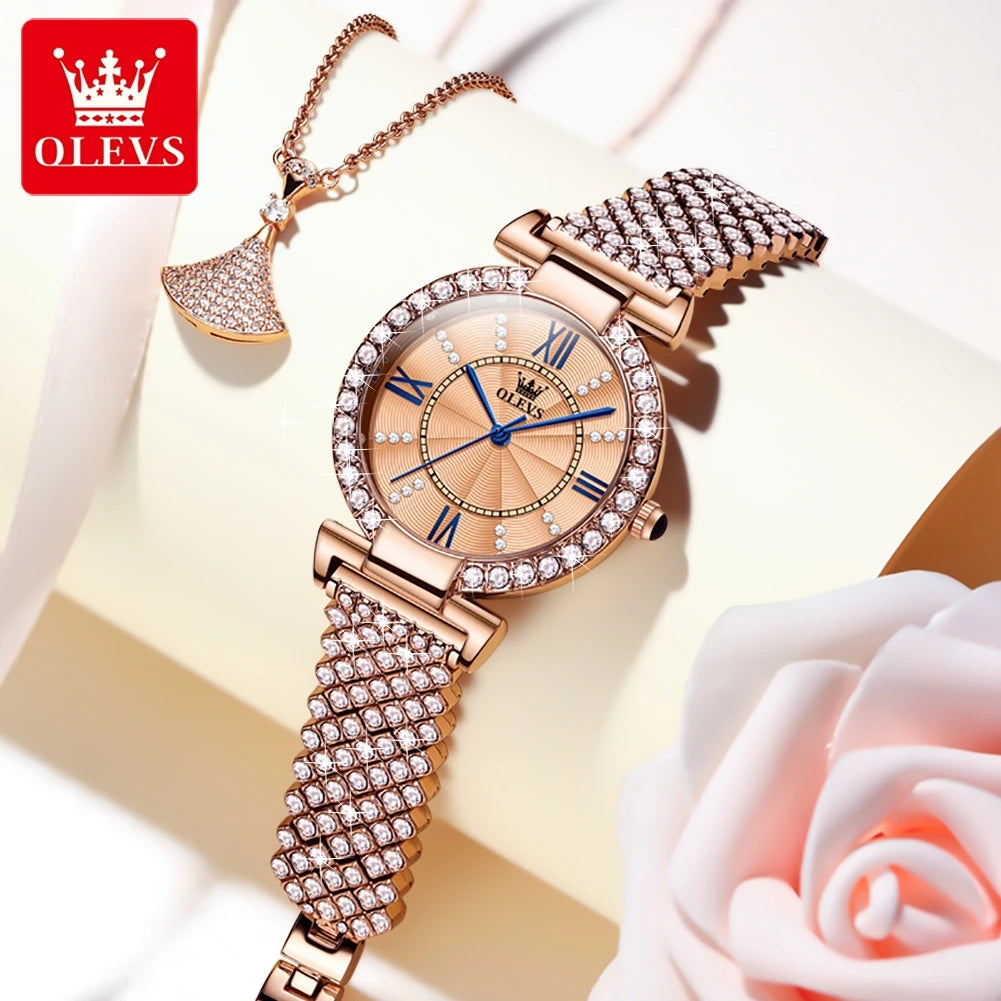 OLEVS 9942 Fashion Quartz Movement Watch For Women Full Of Diamond-set Strap Roman Scale Dial 30m Waterproof Luminous Watch mbzr