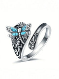 Retro Bohemian Style Silver Sunflower Ring, Vintage Rings, Boho Style Rings, Dragonfly/butterfly Spoon Ring, Ladies' Victorian Style Floral Jewelry, Party Gift, Anniversary Souvenir, Adjustable