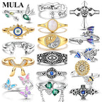 MULA Sterling Silver Retro Animal Zircon Adjustable Open Ring