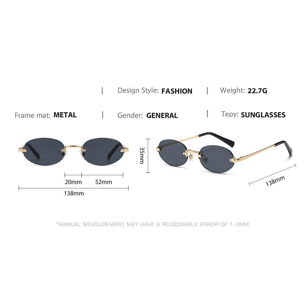 Peekaboo Fashion Oval Sun Glasses for Women Metal Men Rimless Sunglasses Round Unisex Brown Black Uv400 Female Trendy Gift