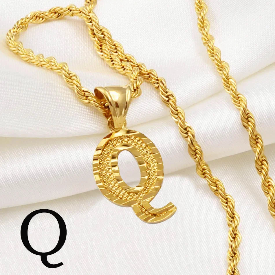 A-Z letter necklace, men's and women's gold-plated initials pendant rope chain, English letter jewelry Daily WearO mbzr