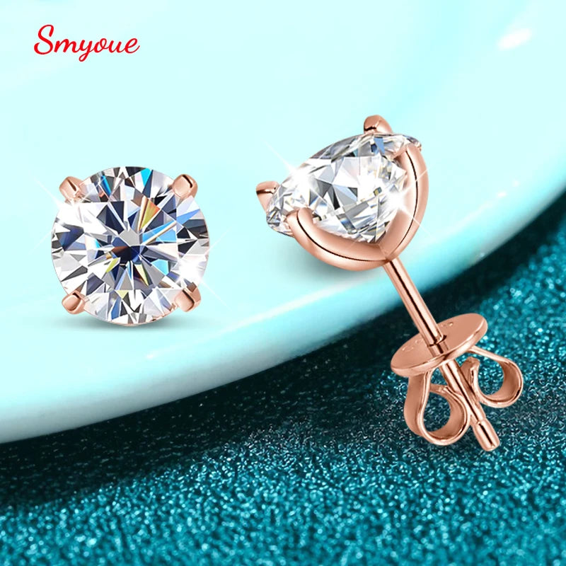 Smyoue 0.2-3CT Moissanite Stud Earrings Rose Gold S925 Silver Lab Diamond Women Wedding Sparkling Jewelry