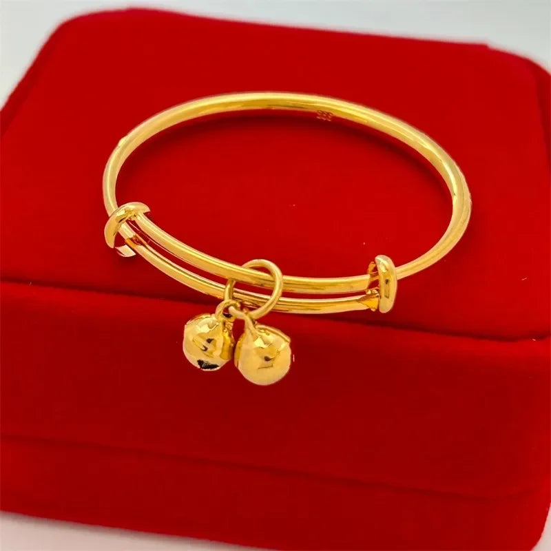Size Adjustable Babies Stainless Steel Bell Bangles for Kids Girls Gold Color Rain Star Smooth Bracelets Jewelry Accessories