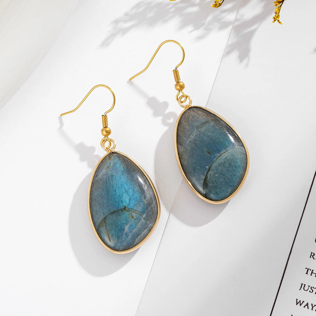 Labradorite Stone Earrings for Women Natural Stone Charm Dangle Earrings for Girls Jewelry for Birthday Party Gift DropShipping