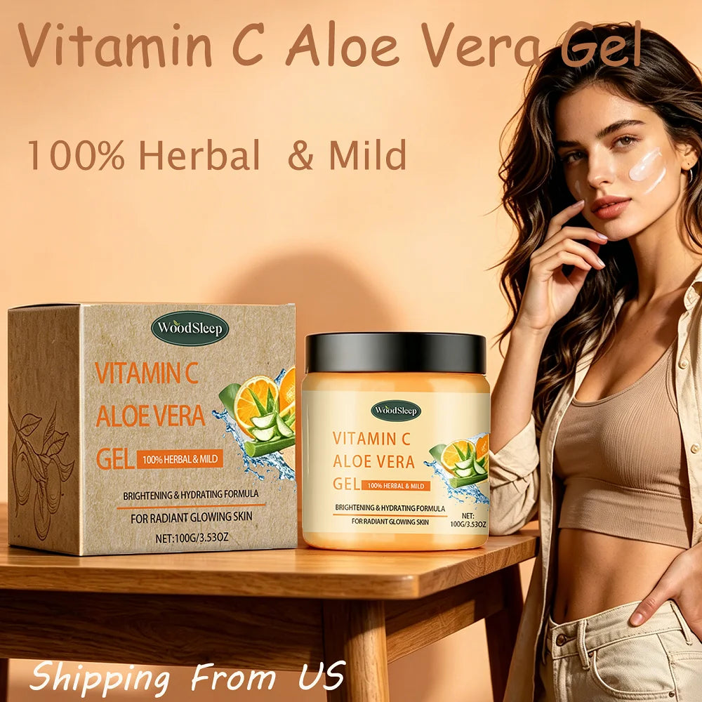 Woodsleep 100g Vitamin C Aloe Facial Care Gel Brightens Skin Tone Deep Moisturizing Purifies Pores Mild Formula Face Cream mbzr