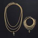 7-Piece Elegant Stainless Steel Minimalist Cross Pendant Jewelry Set for Men Chain Necklace Bracelet Jewelry for Everyday Wear
