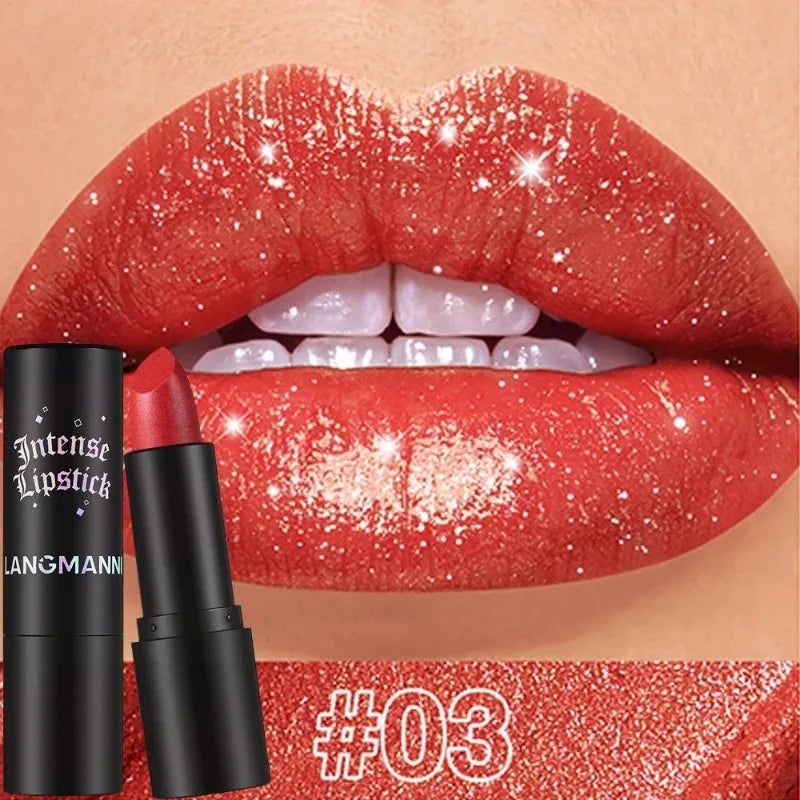 Glitter Lipstick Nude Gray Metallic Diamond Waterproof Long-Lasting Shiny Gloss Pearl Lip Tint Makeup