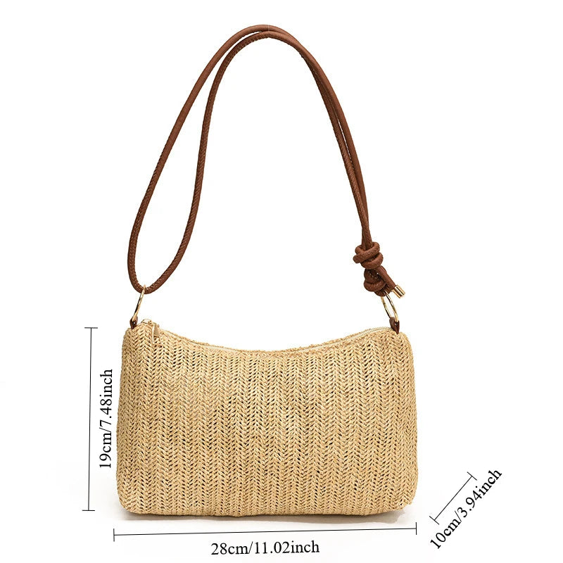 Women's Striped Woven Straw Tote Bag - Lightweight Large Capacity with Detachable Coin Purse & Zip Closure for Beach Vacation mbzr