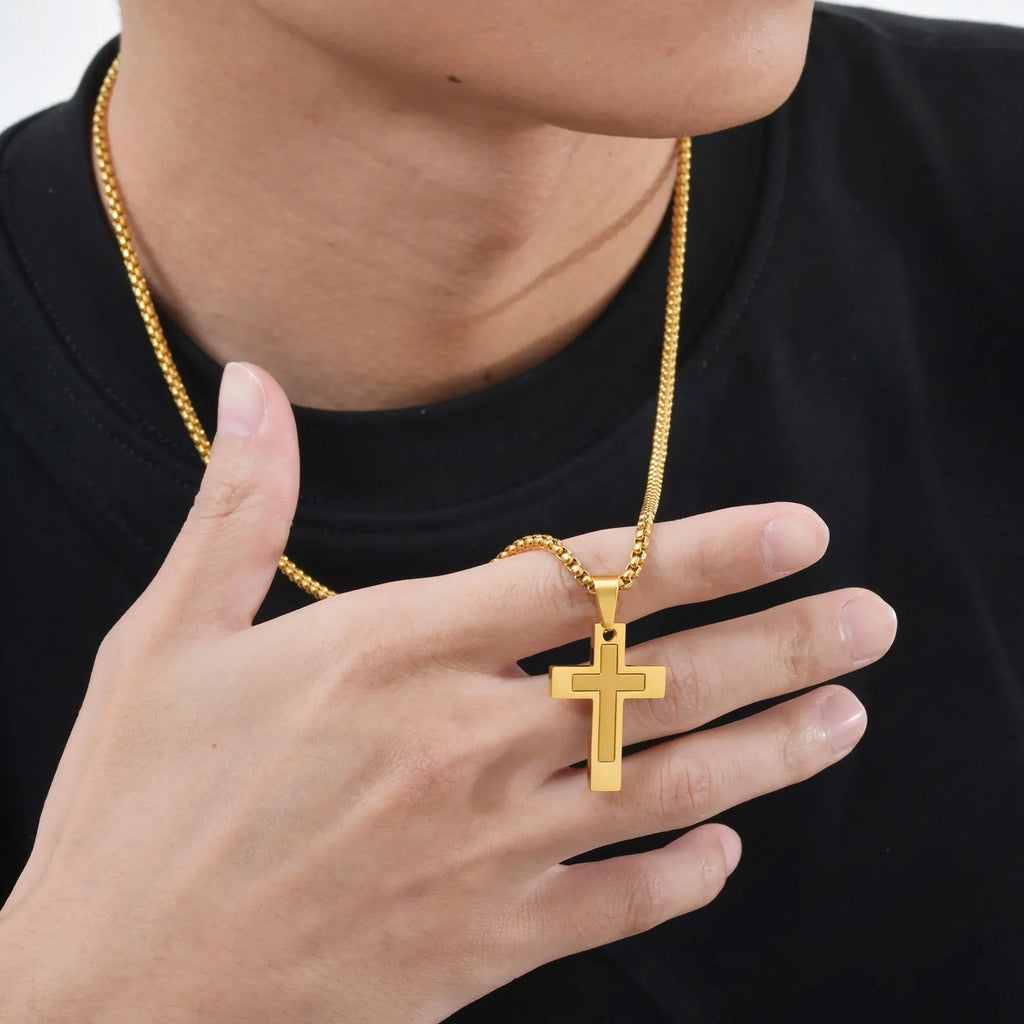Cross Pendant Necklaces for Men Boys,Waterproof Stainless Steel Necklace,Christian Religious Faith Prayer Jewelry Gift mbzr