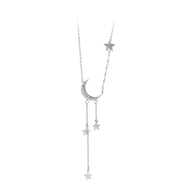 Fashion Necklace Star Moon Tassel Pendant Rhinestones Clavicle Chain Choker Collares Wedding Jewelry Accessories for Women