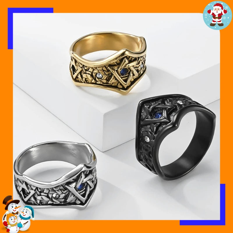 Hot Selling Hexagram Ring Titanium Steel with Sapphire David Star Vintage Ring Hand Jewelry
