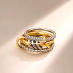 New 18K Gold Plating Stainless Steel Cubic Zirconia Multi-Link Connected Stackable Ring Women Statement Multi-Layer Stack Jewelry