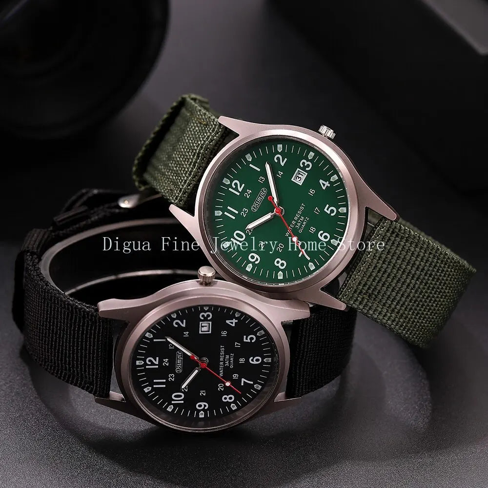 Fashion Mens Watches Luminous Hands Clock Luxury Military Sports Calendar Quartz Wristwatch Men Casual Nylon Watch Reloj Hombre mbzr