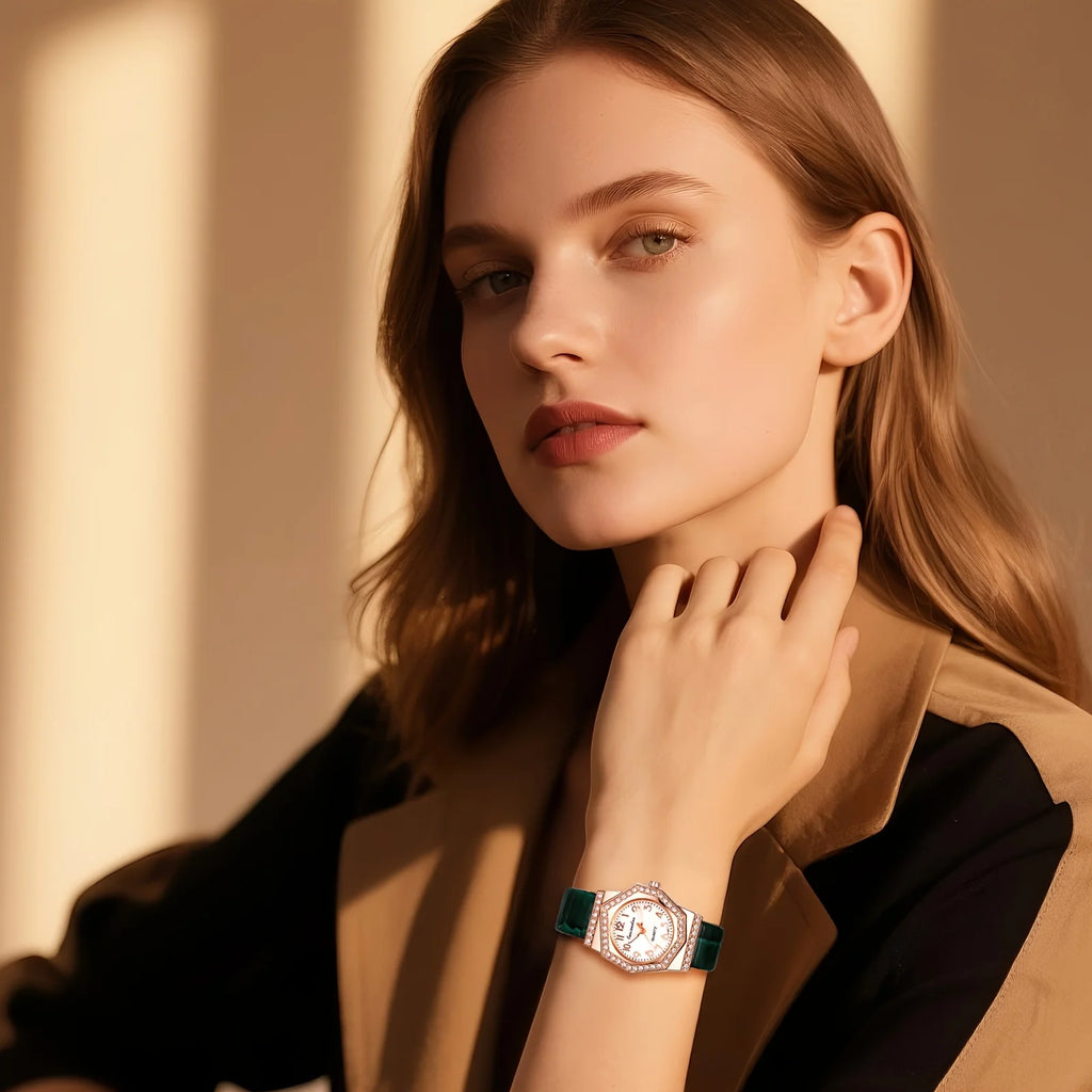 Women Watch Diamond Octagon Rose Golden Quartz Watches for Ladies Fashion Elegant PU Leather Strap Female Wristwatch Gift 2026 mbzr