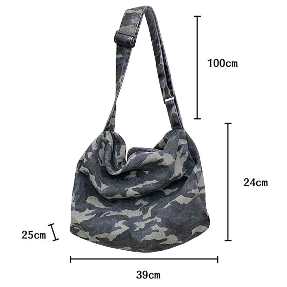 Casual Retro Shoulder Handbag Camouflage Canvas Tote Handbag Large Capacity