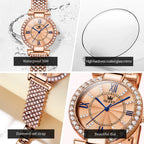 OLEVS 9942 Fashion Quartz Movement Watch For Women Full Of Diamond-set Strap Roman Scale Dial 30m Waterproof Luminous Watch mbzr