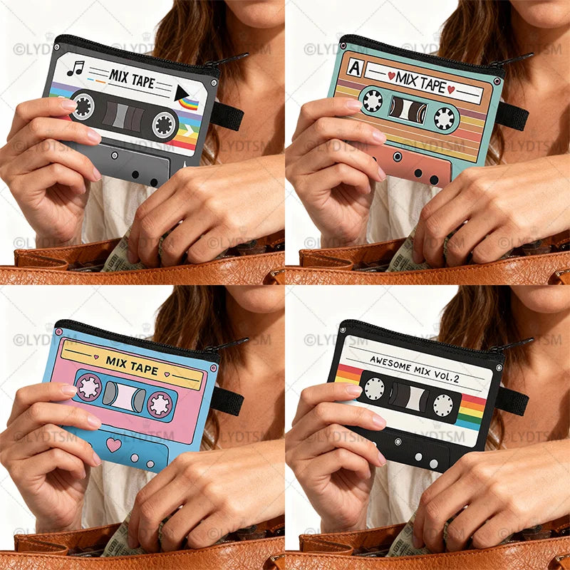 Cute Tape Cassette Case Graphic Print Coin Purses Women Men Wallet ID Credit Card Lipstick Key Storage Bag Money Coin Bag