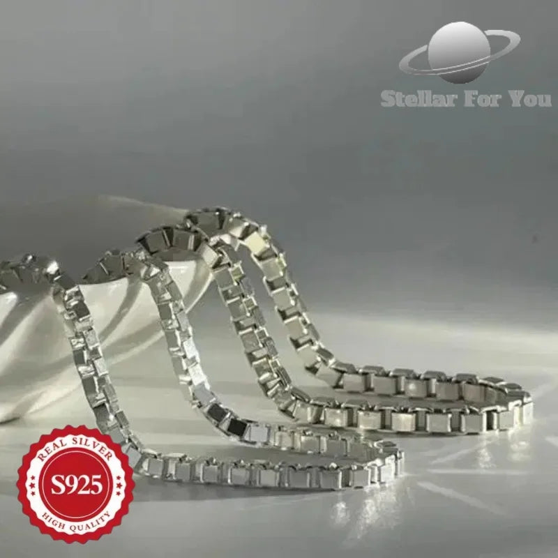 925 Sterling Silver Fashion Box Chain Necklace, Suitable for Men and Women, Multiple Chain Sizes, Stackable, Perfect for Valentine's Day, Mother's Day, Birthday Party Gifts for Him/Her/Girlfriend