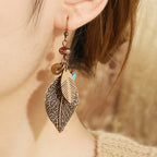 3 Pieces/set Bohemian Ethnic Style Carved Pattern Leaf Pendant Necklace Earrings Women's Retro Trendy Holiday Accessories Gift