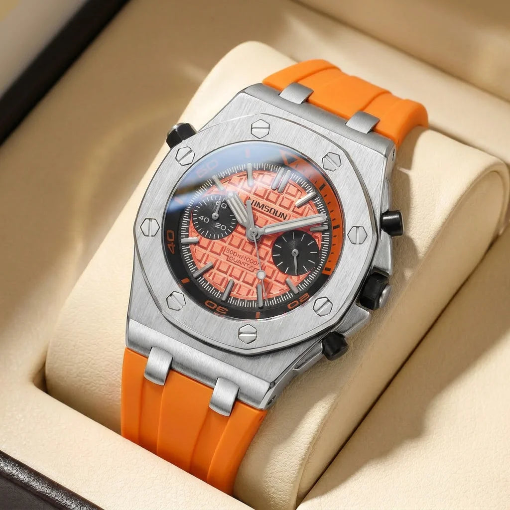 1pcs Men's Orange Silicone Band Luxury Business Quartz Watch for Party Holiday Gift mbzr