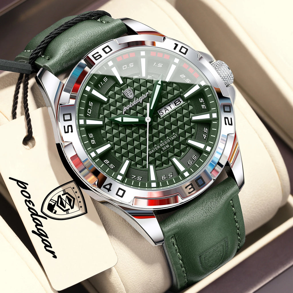 POEDAGAR Original Business Man Wristwatch Waterproof Luminous Date Week Casual Watch For Men Quartz Leather Luxury Fashion Men's Watches Reloj mbzr
